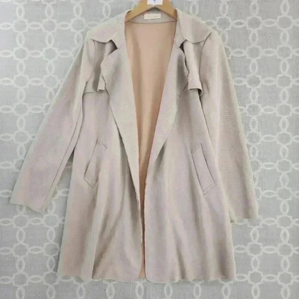 Anthropologie Solitaire Open Front Long Cardigan‎ Beige Women's L